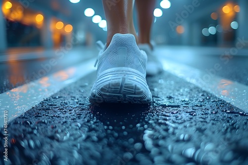 Close-up of a person s shoe while walking. Suitable for accompanying articles about the walking benefits  articles recommending places to walk for exercise  posting pictures with quotes about walking