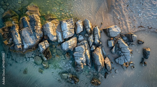 Aerial view of mystical stone formation on the coast of Kamenjak in Istria Croatia : Generative AI photo