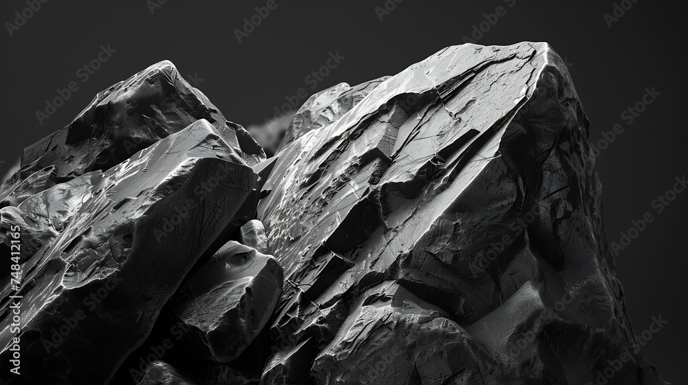 Black and white background Black rock background Mountain texture Closeup Volumetric stone background : Generative AI