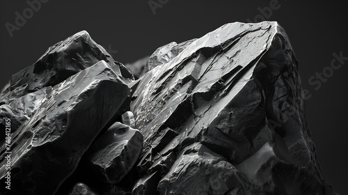 Black and white background Black rock background Mountain texture Closeup Volumetric stone background : Generative AI