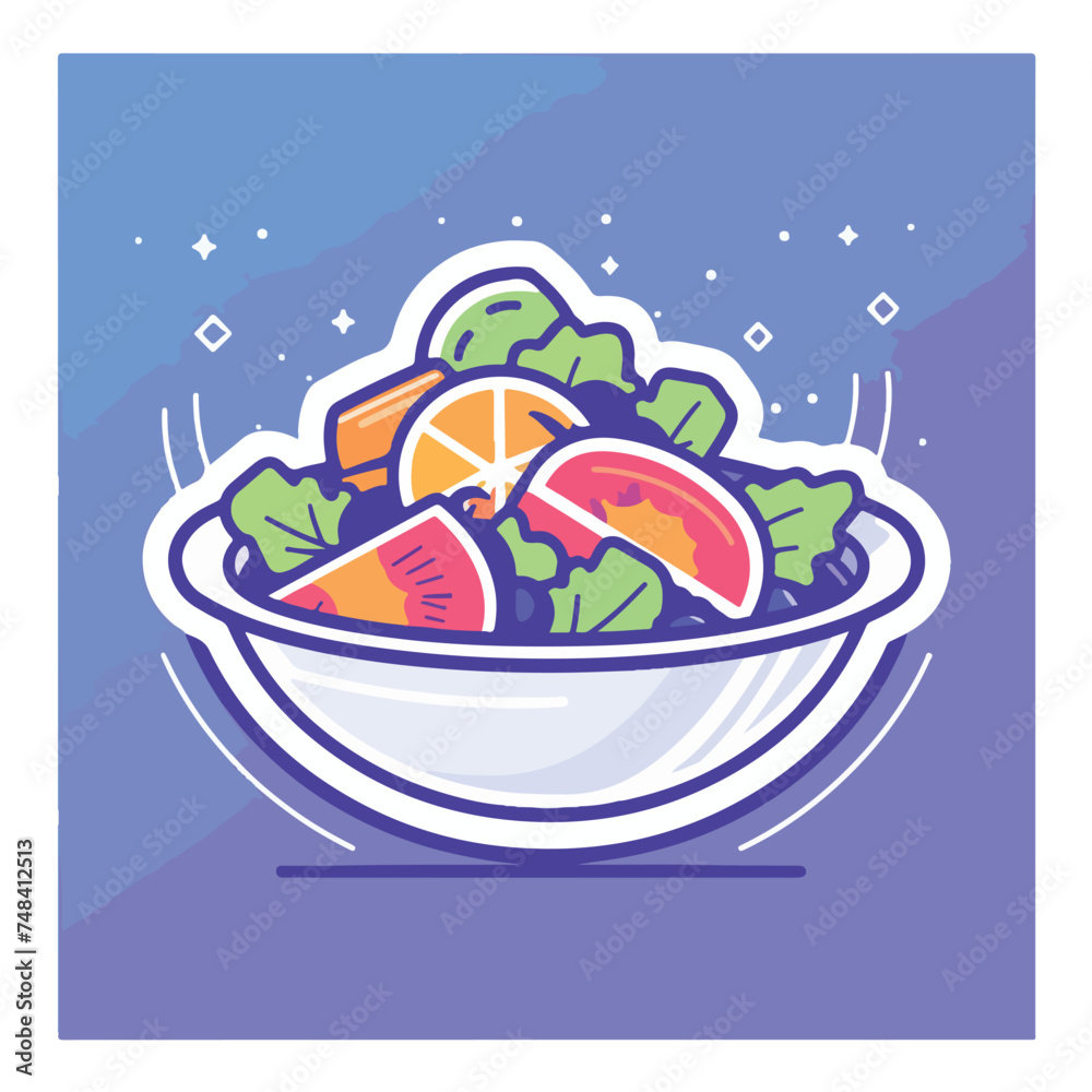 Fototapeta premium A plate of salad illustration minimal 2D vector for design