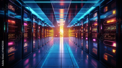 Connection network in servers data center room storage systems Big Data centers and network devices in high-performance operation