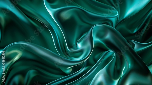 Black blue green abstract background Dark green silk satin texture background Beautiful wavy soft folds on the surface of the fabric Teal elegant background with copy space for design : Generative AI