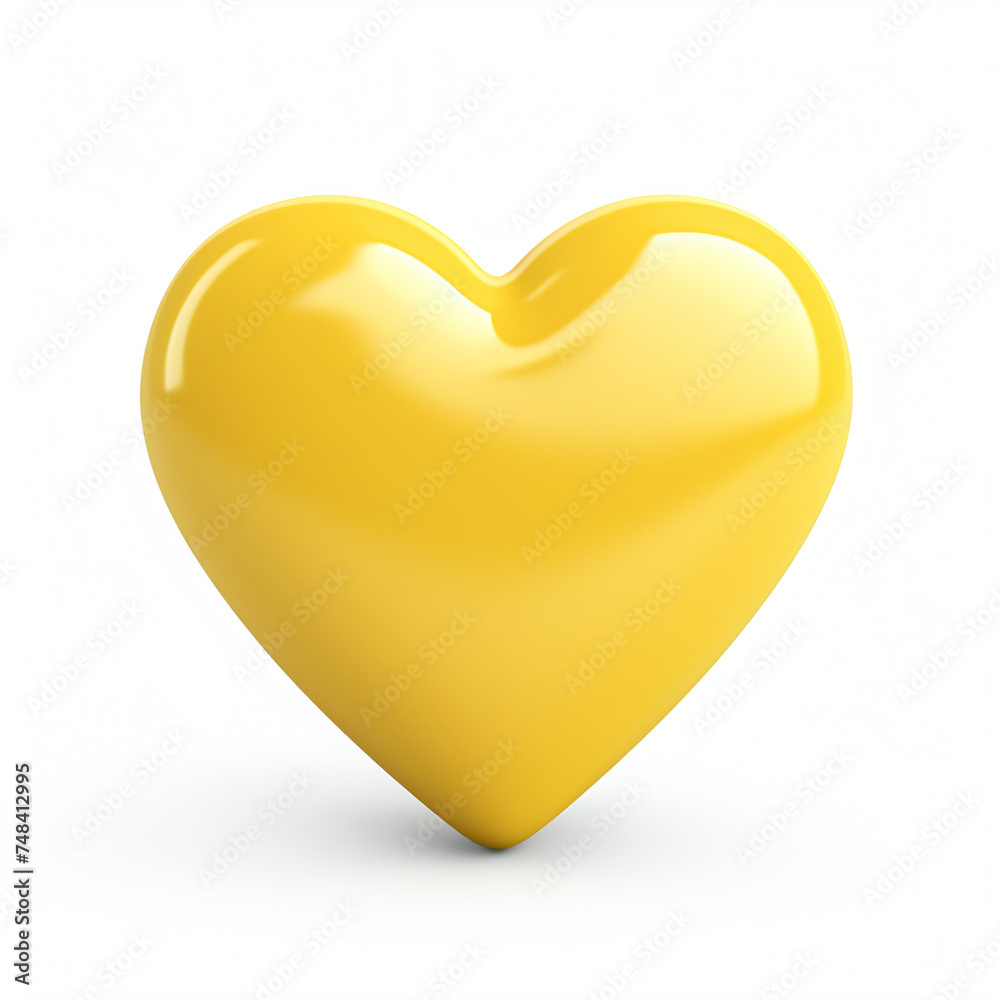 3d render icon of yellow heart cartoon isolated white background generated AI