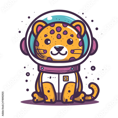 Leopard in space wearing a helmet illustration minimal 2D vector for design