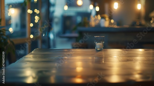 Table top with Blurred Bar restaurant cafe interior background : Generative AI