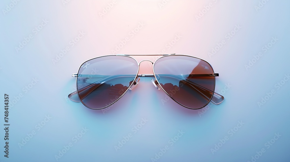 New stylish aviator sunglasses isolated on white top view : Generative AI New stylish aviator sunglasses isolated on white top view : Generative AI