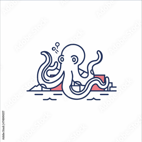 Octopus icon minimal 2D vector for design