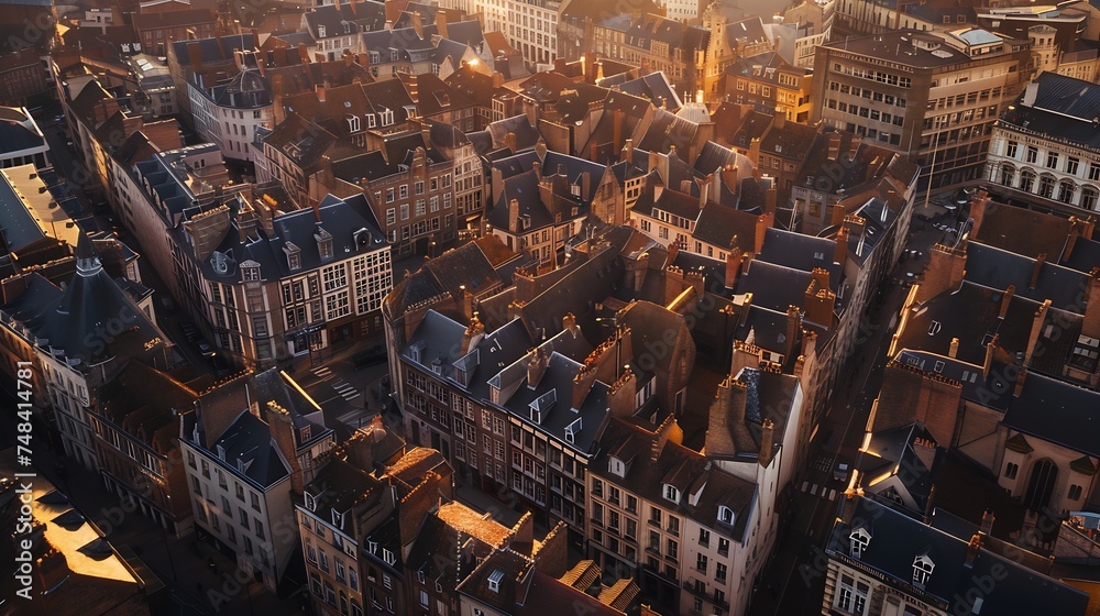 Aerial view of Lille historical downtown in France : Generative AI Aerial view of Lille historical downtown in France : Generative AI