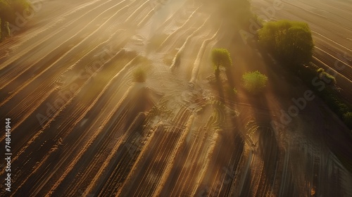 Aerial view of empty paddies waiting for the rain to fall during a period of drought in the Lomellina region Po Valley Italy : Generative AI photo