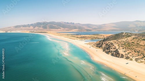 Aerial view of Playa Valdevaqueros a small beach along the Mediterranean Sea coastline Tarifa Cadiz Spain   Generative AI