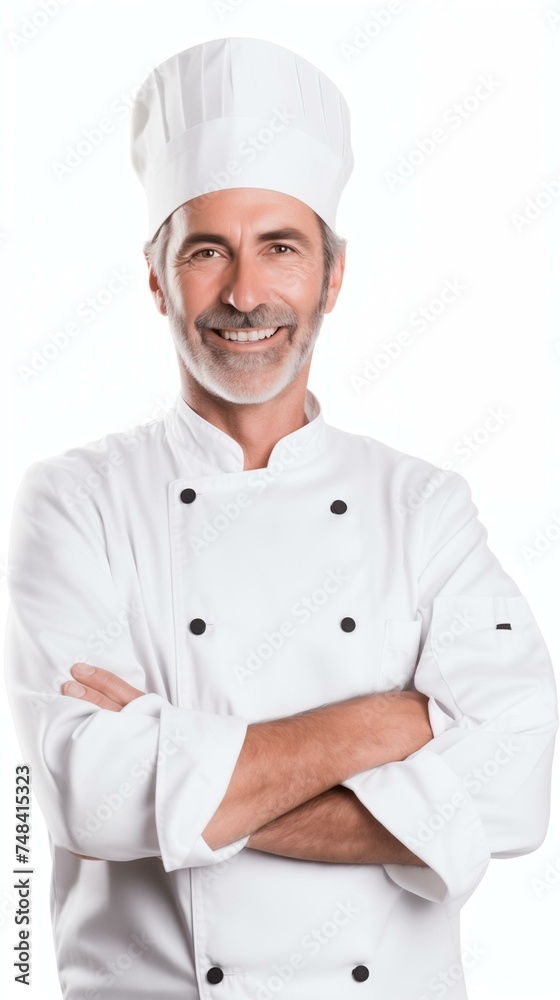 Professional Experienced Chef Portrait in Classic White Uniform and Toque
