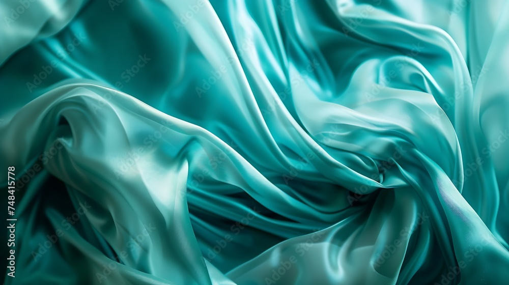 Obraz premium Blue green silk satin fabric Teal color elegant background Liquid wave or silk wavy folds Beautiful dark turquoise background with copy space for your design : Generative AI