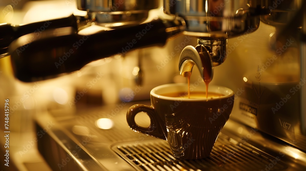 Espresso coffee machine making fresh organic coffee in restaurant or bar : Generative AI Espresso coffee machine making fresh organic coffee in restaurant or bar : Generative AI