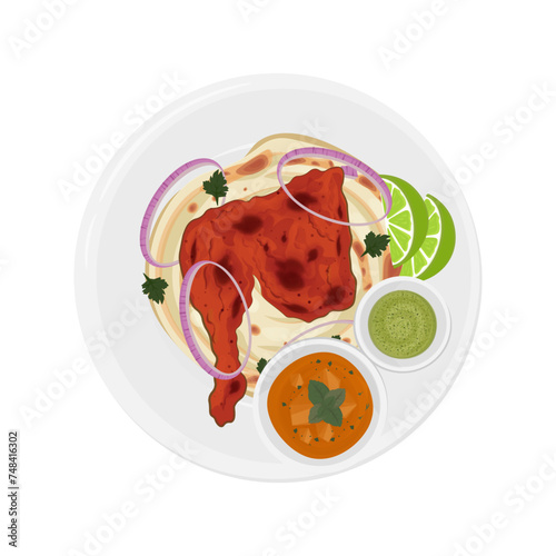 Vector illustration logo Paratha with tandoori chicken and Hot spicy chicken tikka masala