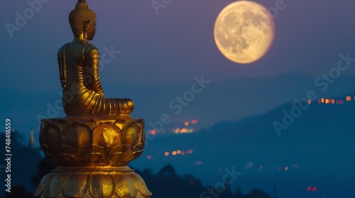 Full moon at Wat Phra That Doi Suthep is a major tourist destination of Chiang Mai Thailand : Generative AI