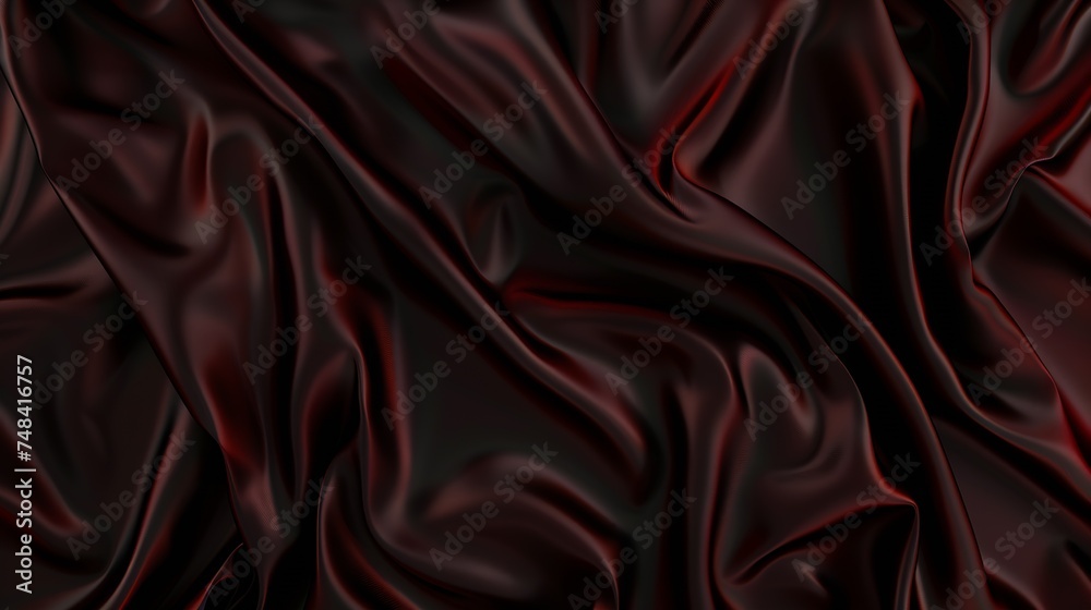 Obraz premium Black red burgundy silk satin Soft wavy folds Shiny fabric Dark cherry luxury background with space for design Christmas Birthday Valentine Elegant rich chic fancy Flat lay table top v : Generative AI