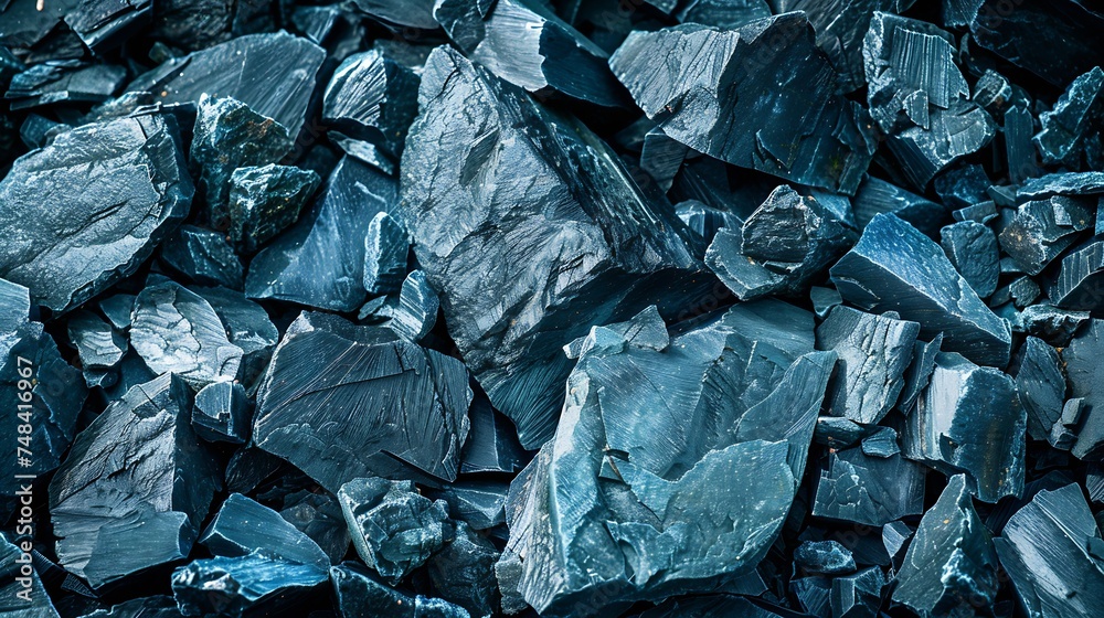 Monochrome dark turquoise toned rock texture Weathered crumbling mountain surface Closeup Combinations of teal color and rough stone surfaces Blue rocky stone background : Generative AI