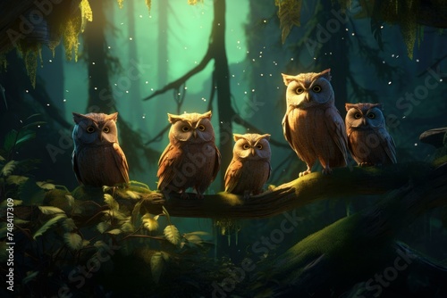 Mystical Owl forest bird art. Autumn wing. Generate Ai