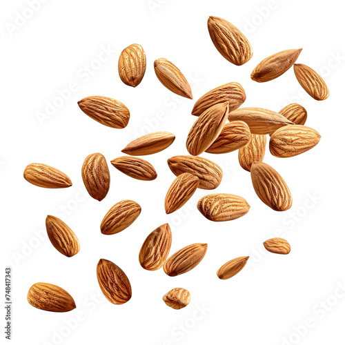 Flying Tasty and nutritious almond nuts on white background PNG