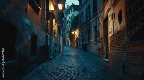 Night cozy old street in Trastevere in Rome Italy Trastevere is rione of Rome on west bank of Tiber in Rome Architecture and landmark of Rome : Generative AI photo