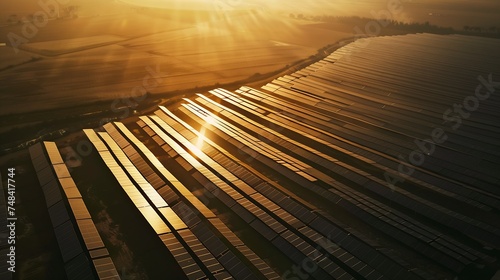 Aerial view of Solar Panel field in Bhojawala Nagina Uttar Pradesh India : Generative AI photo