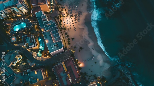 Aerial view of hotels on the beach Cabo San Lucas Baja California Mexico : Generative AI