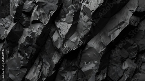Mountain background texture Closeup Black rock background Dark gray stone background Black and white background Black grunge texture Contrast monochrome rocky texture Detail : Generative AI