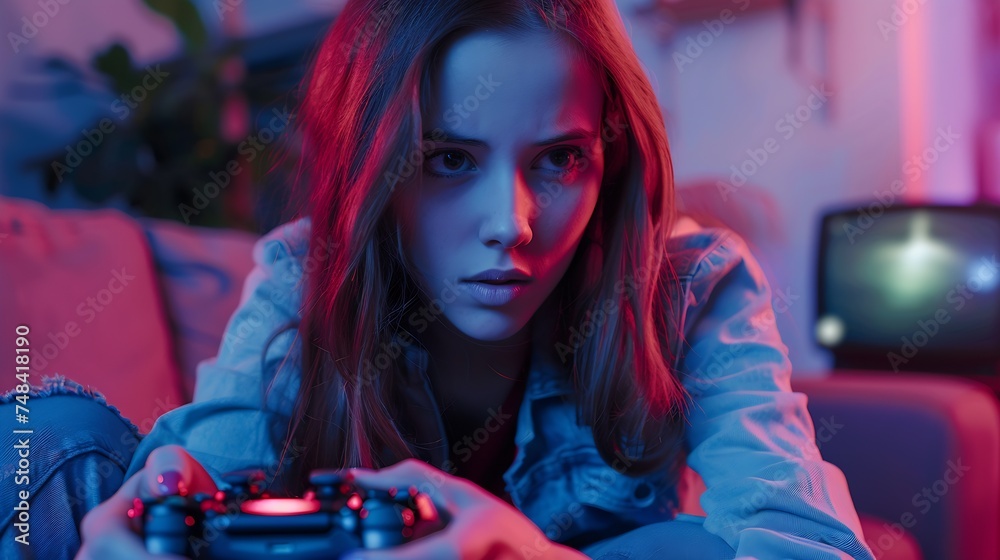 Attractive woman playing videogames : Generative AI