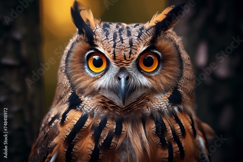 Majestic Owl portrait bird. Head wild raptor. Generate Ai