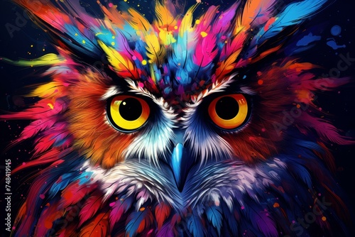 Majestic Owl portrait bird predator. Winter eye. Generate Ai © juliars