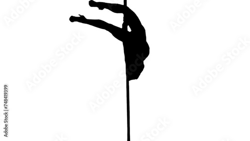 Silhouette sexy girl pole dancing on white backgrounds. Black and white for compositing and presentation. Alpha matte isolated. photo