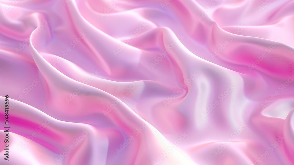 Pink silk satin Soft wavy folds on the fabric Wedding anniversary valentine love tender Beautiful pink abstract background with copy space for design Table top view flat lay : Generative AI