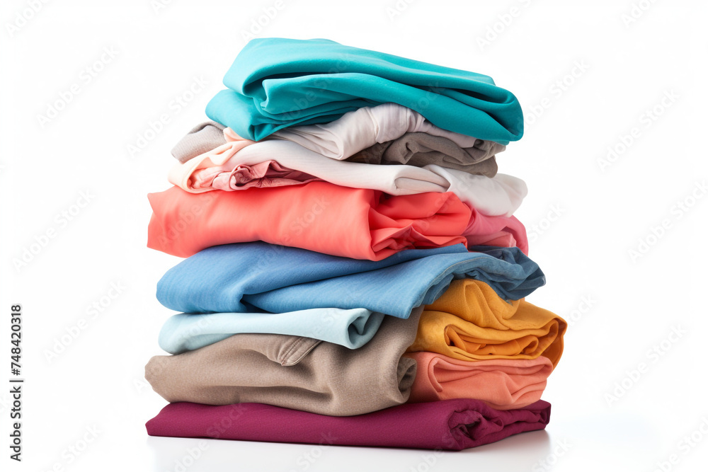 pile of clean clothes, neat, white background pile of clean clothes, neat, white background