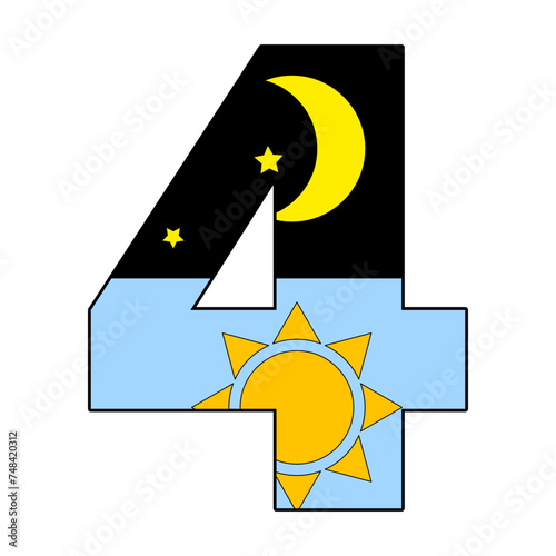 Fourth day of creation with sun, moon, and stars. Biblical illustration of celestial bodies. Vector illustration. EPS 10.