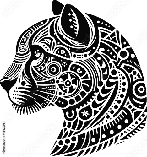 jaguar, cheetah, and wildcat animal silhouette in ethnic tribal tattoos

