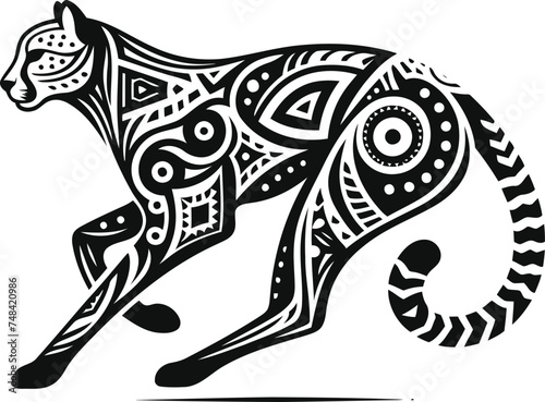 jaguar, cheetah, and wildcat animal silhouette in ethnic tribal tattoos

