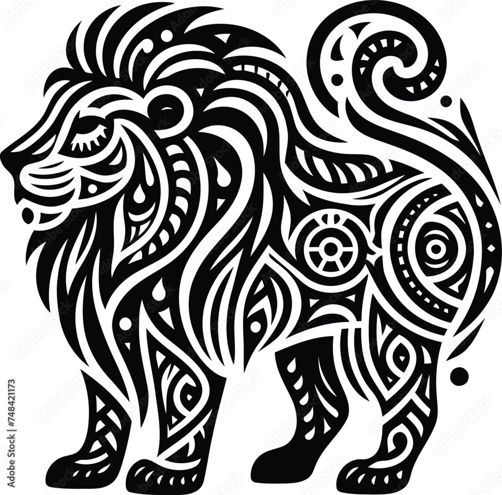lion, wildcat, animal silhouette in ethnic tribal tattoo,

