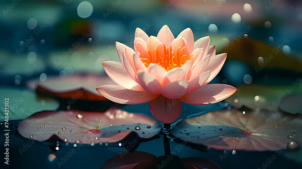 Beautiful water lilies floating in tranquil pond wallpaper background