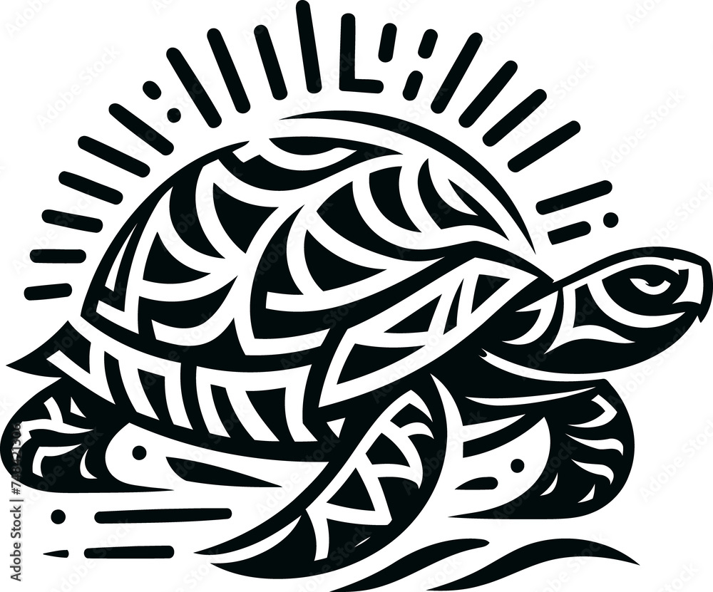 Fototapeta premium turtle, tortoise, animal silhouette in ethnic tribal tattoo,