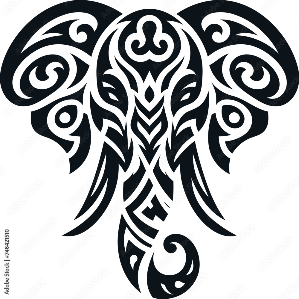 elephant, animal silhouette in ethnic tribal tattoo,

