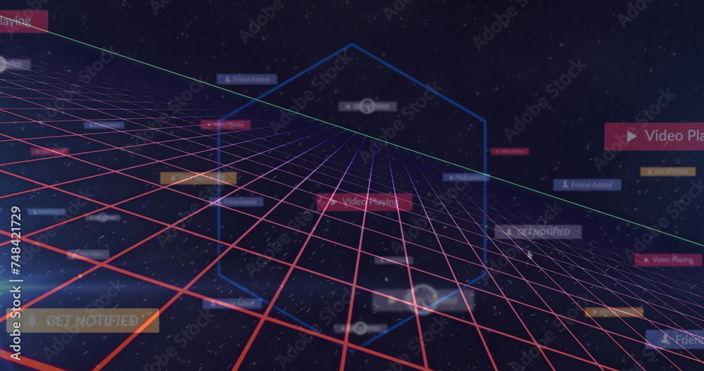 Fototapeta premium Image of shapes moving over media icons