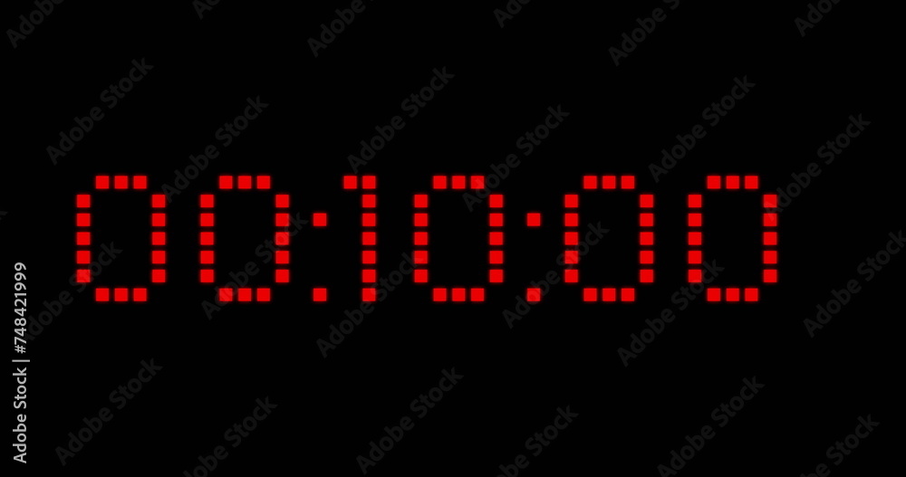 Image of red digital timer changing on black background