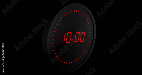 Image of red digital timer changing on black background