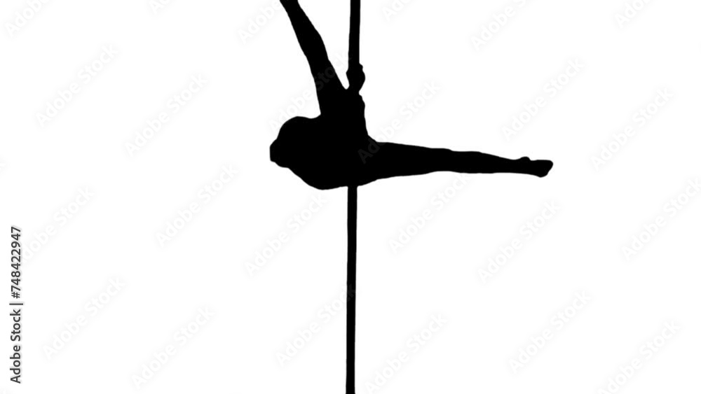 Silhouette sexy girl pole dancing on white backgrounds. Black and white for compositing and presentation. Alpha matte isolated.