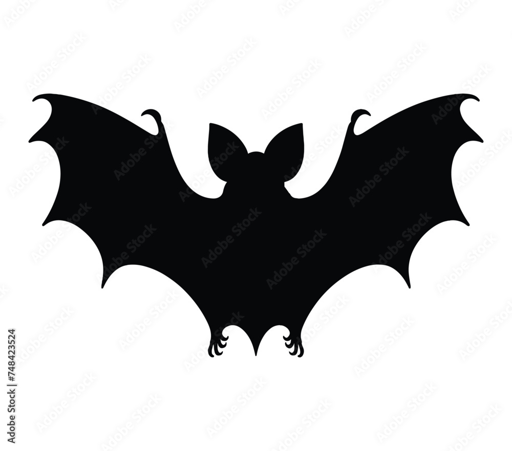 Fototapeta premium Black and White Aba Roundleaf Bat Silhouette. Vector Illustration.