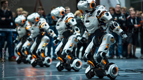 A high-tech robotics expo showcasing the latest advancements in artificial intelligence. realistic stock photography
