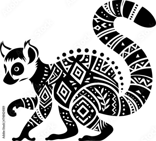 lemur monkey, animal silhouette in ethnic tribal tattoo,

 photo