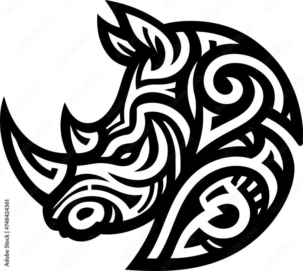 rhino, animal silhouette in ethnic tribal tattoo,

