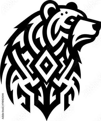 panda, bear, animal silhouette in ethnic tribal tattoo, photo